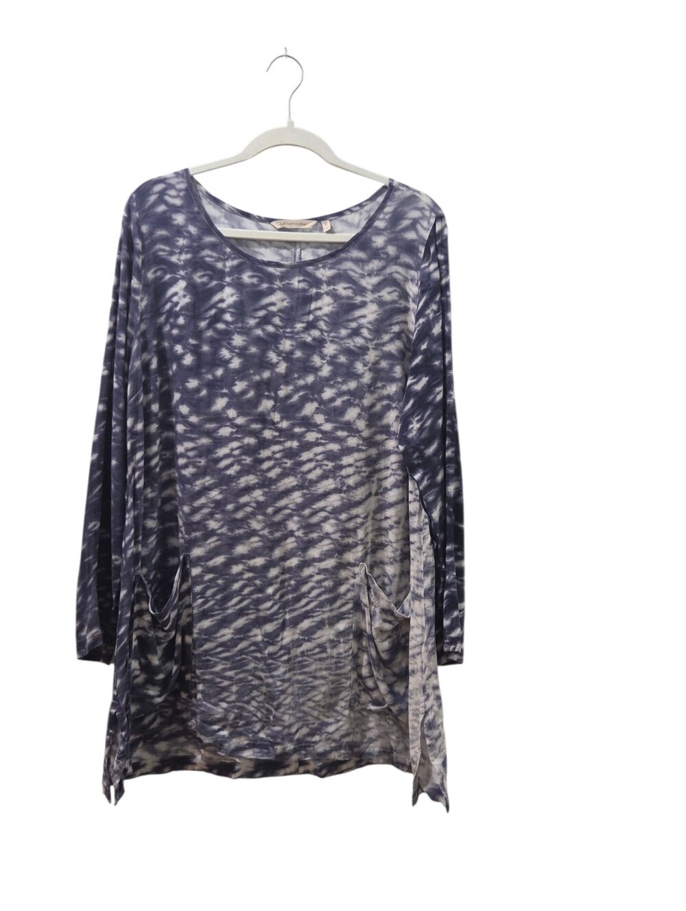 Soft Surroundings XL Blue Gray Tie Dye Viscose Tunic Top Pockets Long Sleeve